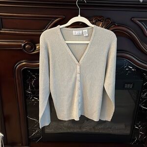 C.B. Collection  silver sparkle thread button down V neck sweater. XL